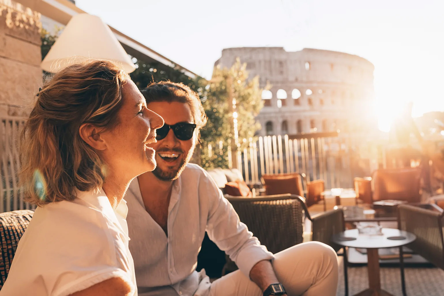 Couple dining at a cafe in Rome
