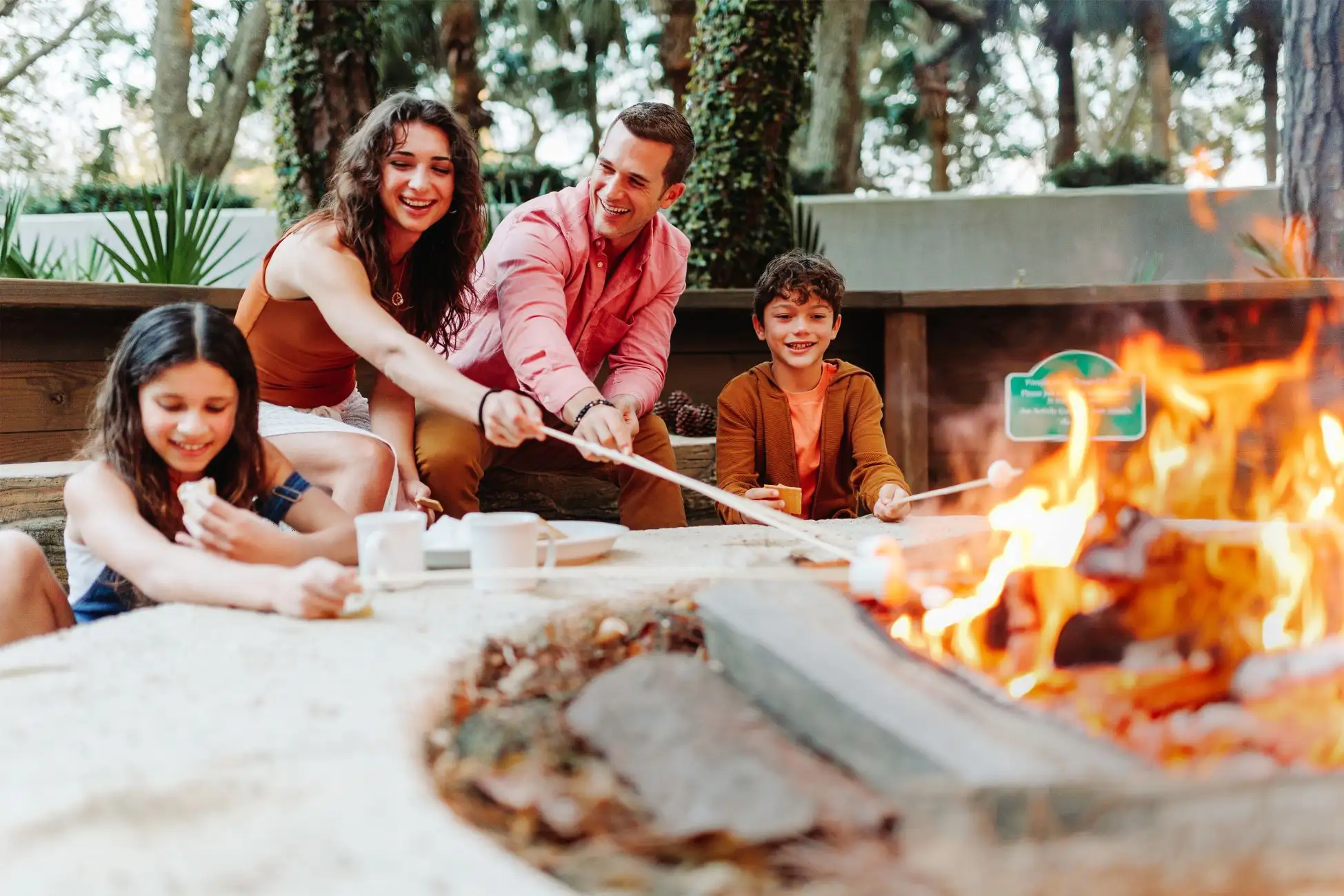 Family roasting marshmallows